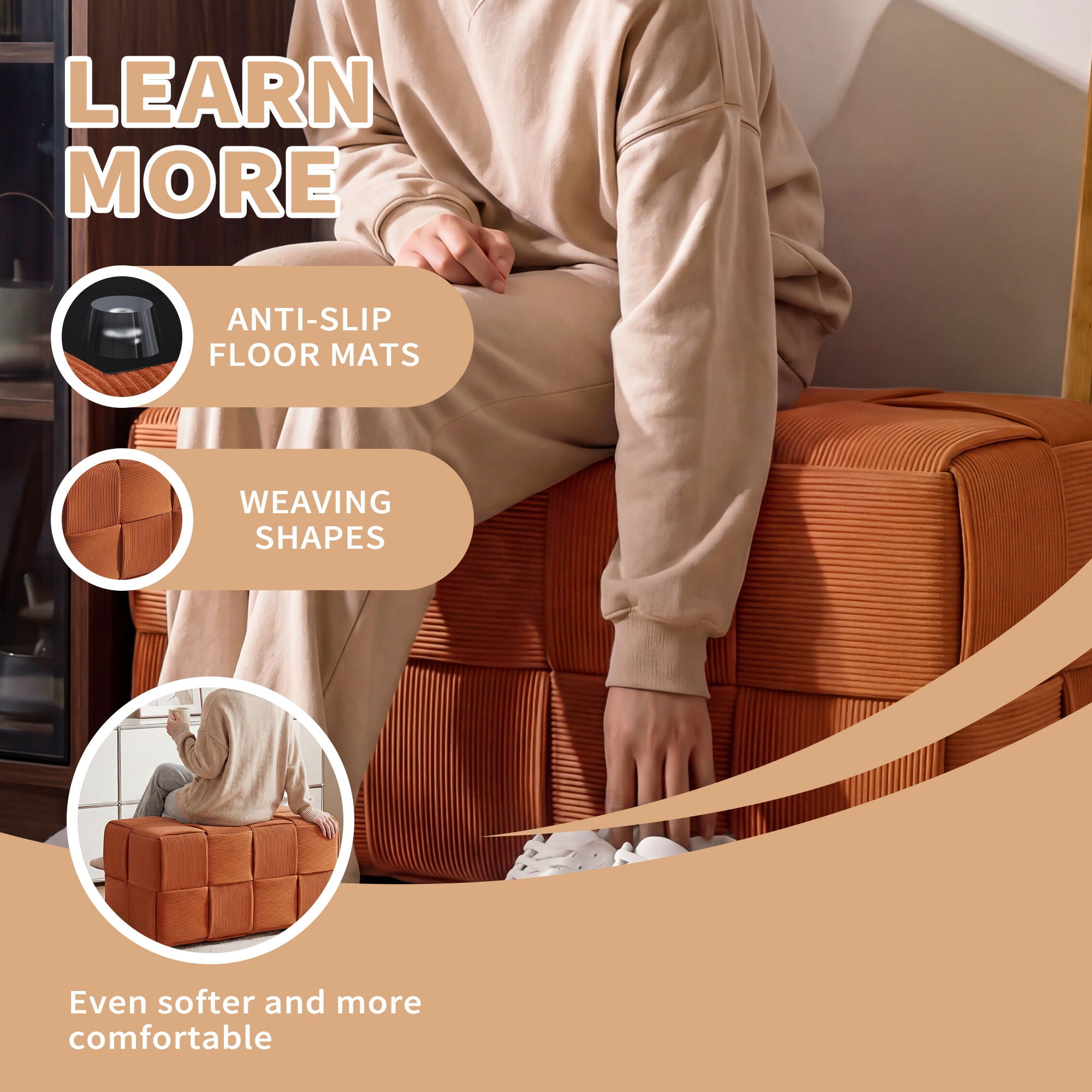 Modern Ottoman Foot Rest With Woven Design