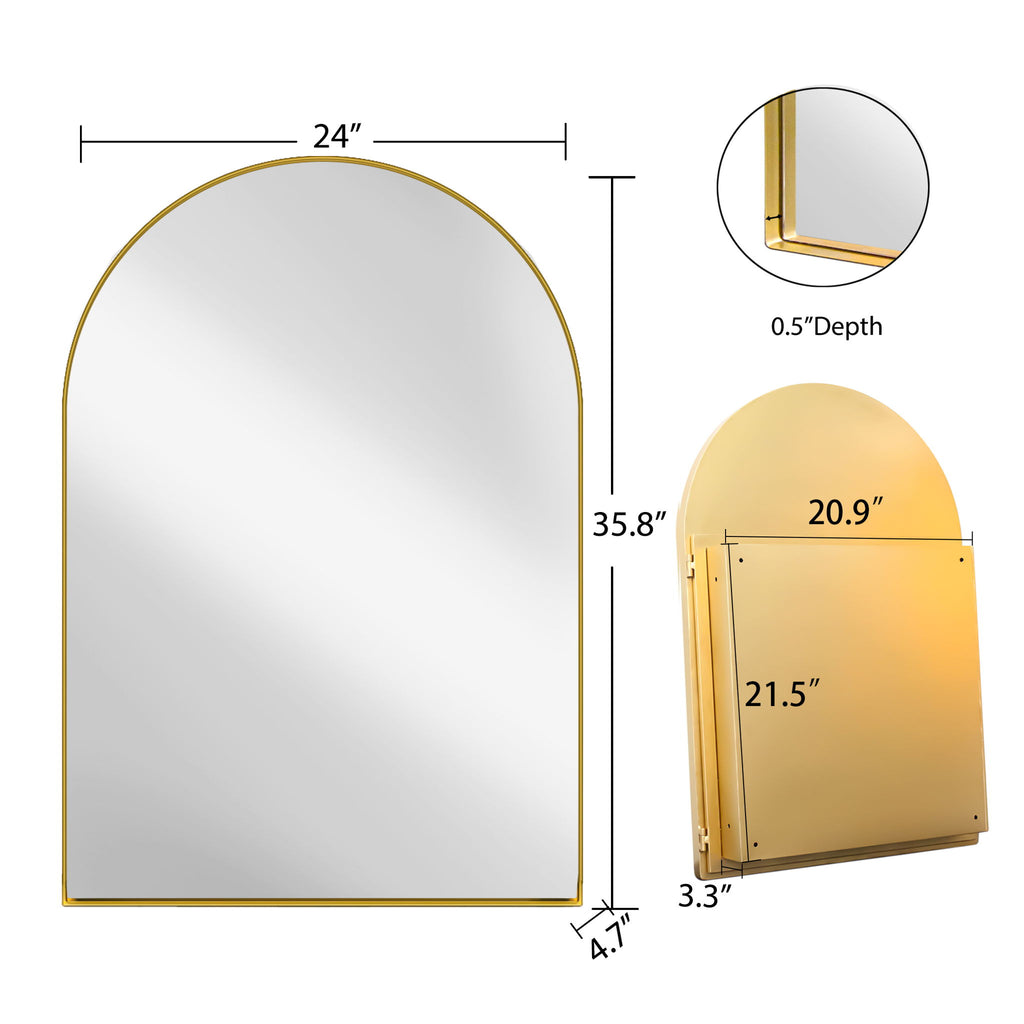 Arched Recessed Medicine Cabinet, Metal Framed Bathroom Wall Cabinet With Mirror And Adjustable Shelves, Wall Mirror With Storage For Bathroom