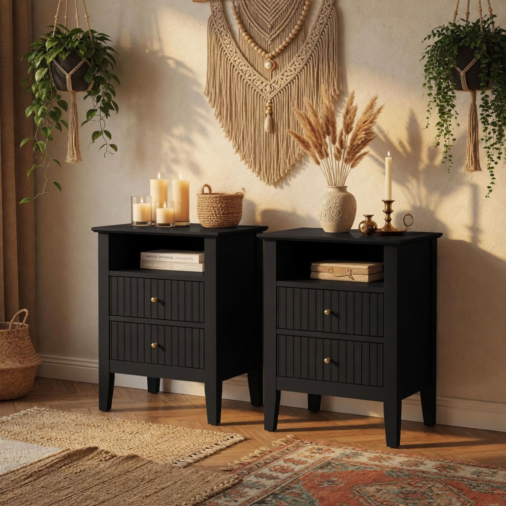 Fluted Nightstand With 2 Drawers