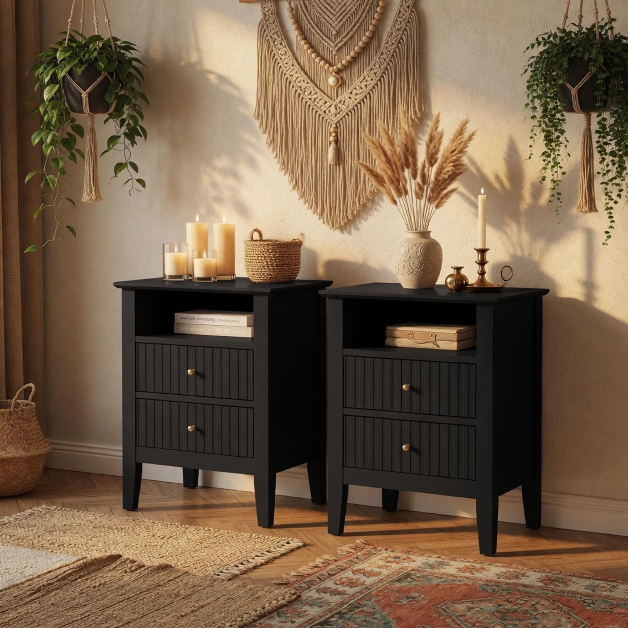 Fluted Nightstand With 2 Drawers