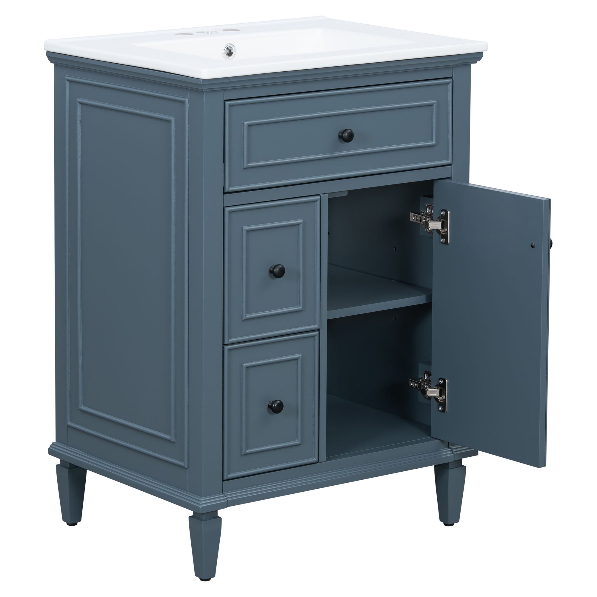 Modern Bathroom Vanity With Sink, Adjustable Shelf, 1 Flip Drawer & 2 Drawers