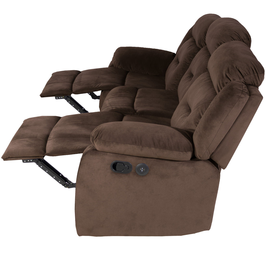 Modern Recliner Sofa With Pillow Arms, Plush Backrest, Horizontal Tufting, USB Charging Port
