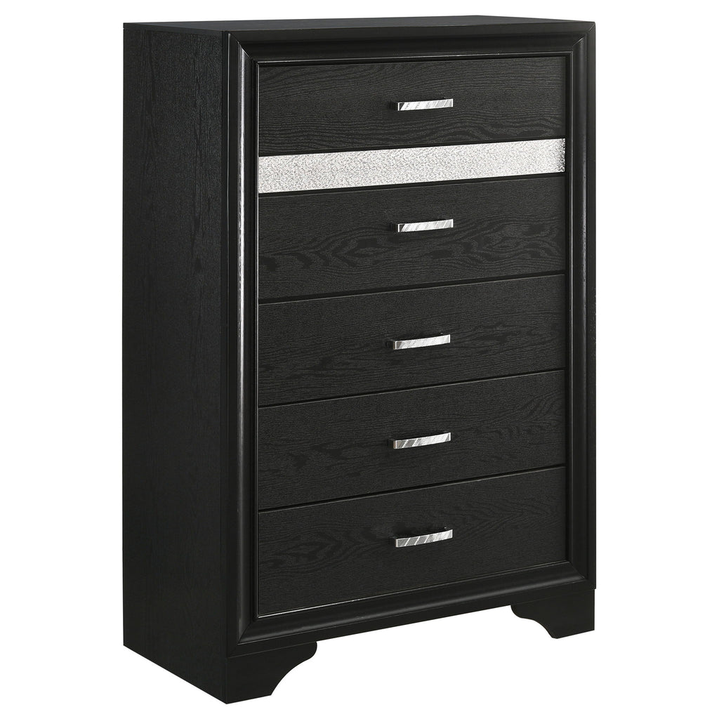 Modern Bedroom Set With Upholstered Headboard And Textured Storage