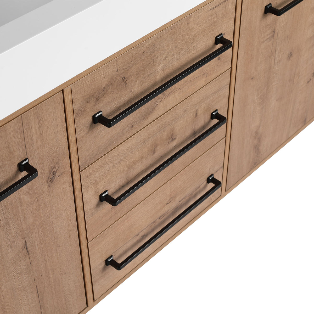 60" Freestanding Bathroom Vanity With Double Sink, Soft Close Doors, 3 Drawers - Imitative Oak