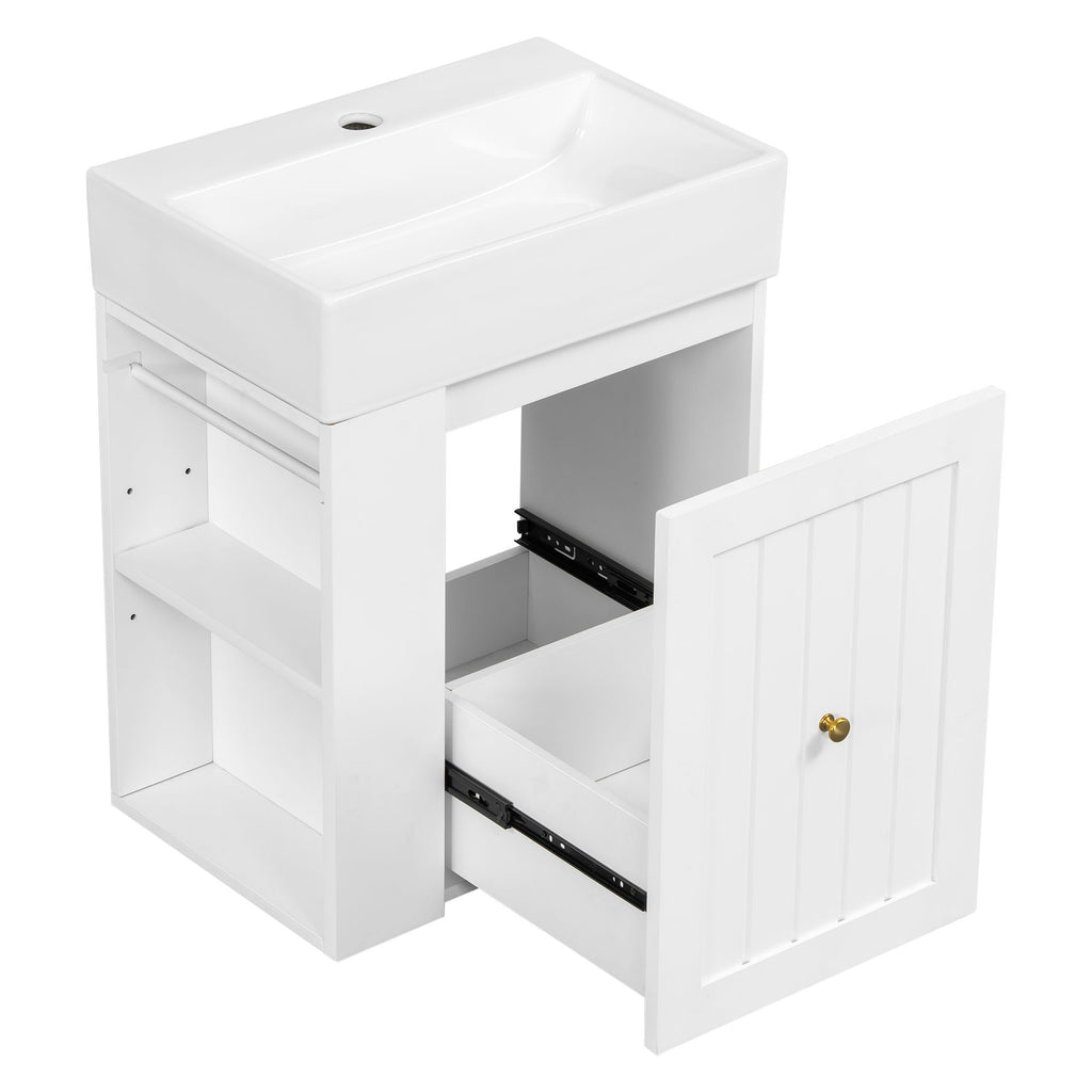 Modern Bathroom Vanity With Sink, Storage Cabinet, Drawer & Side Shelf