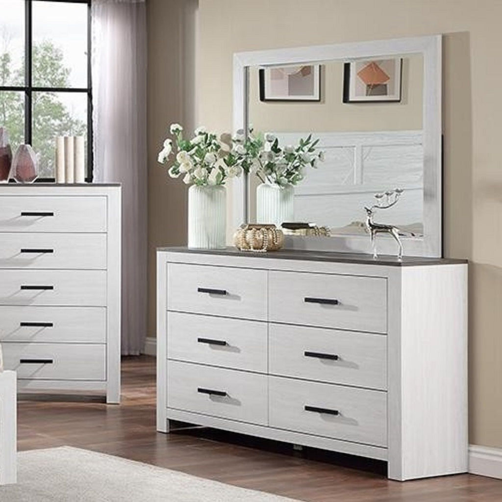 1 Piece Dresser 2 Tone Sleek 6 Drawers Bedroom Furniture - White
