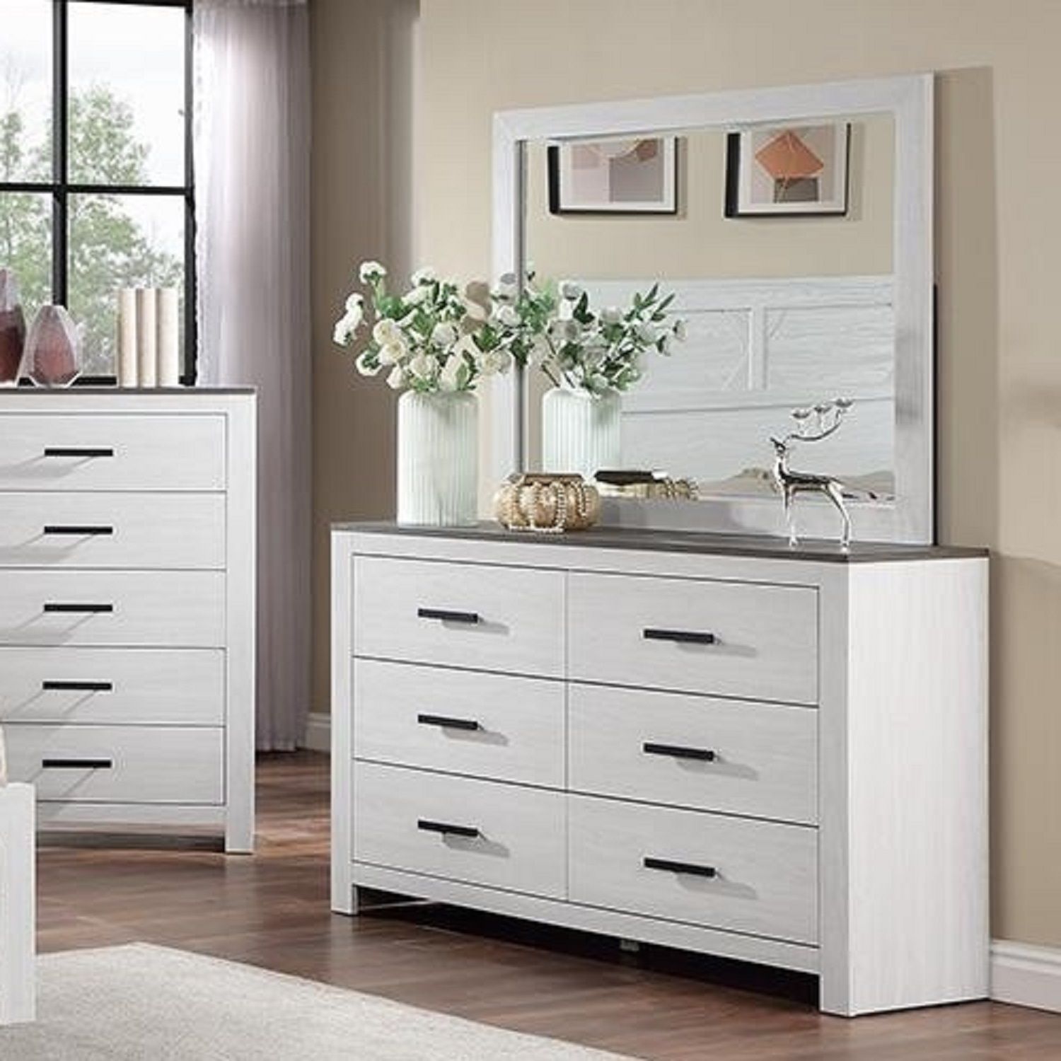 1 Piece Dresser 2 Tone Sleek 6 Drawers Bedroom Furniture - White
