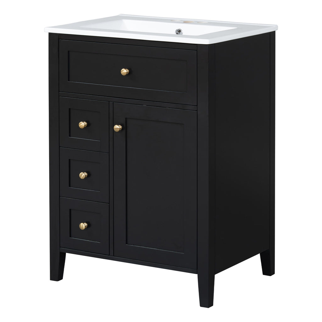 Bathroom Vanity With Sink, 3 Drawers & Cabinet With Adjustable Shelves