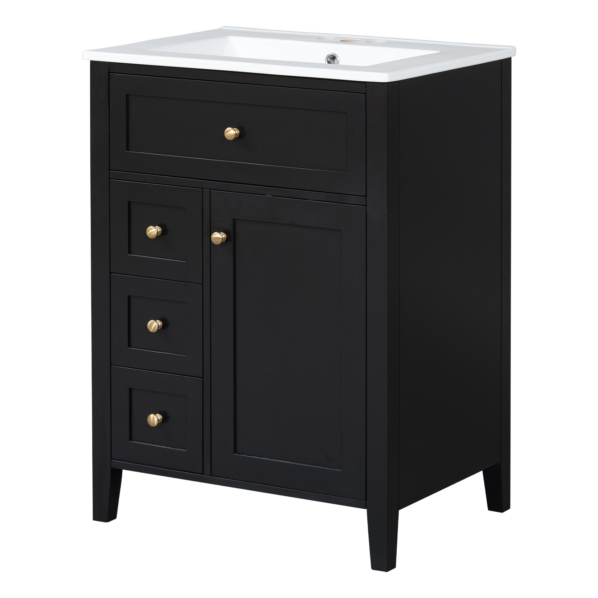 Bathroom Vanity With Sink, 3 Drawers & Cabinet With Adjustable Shelves