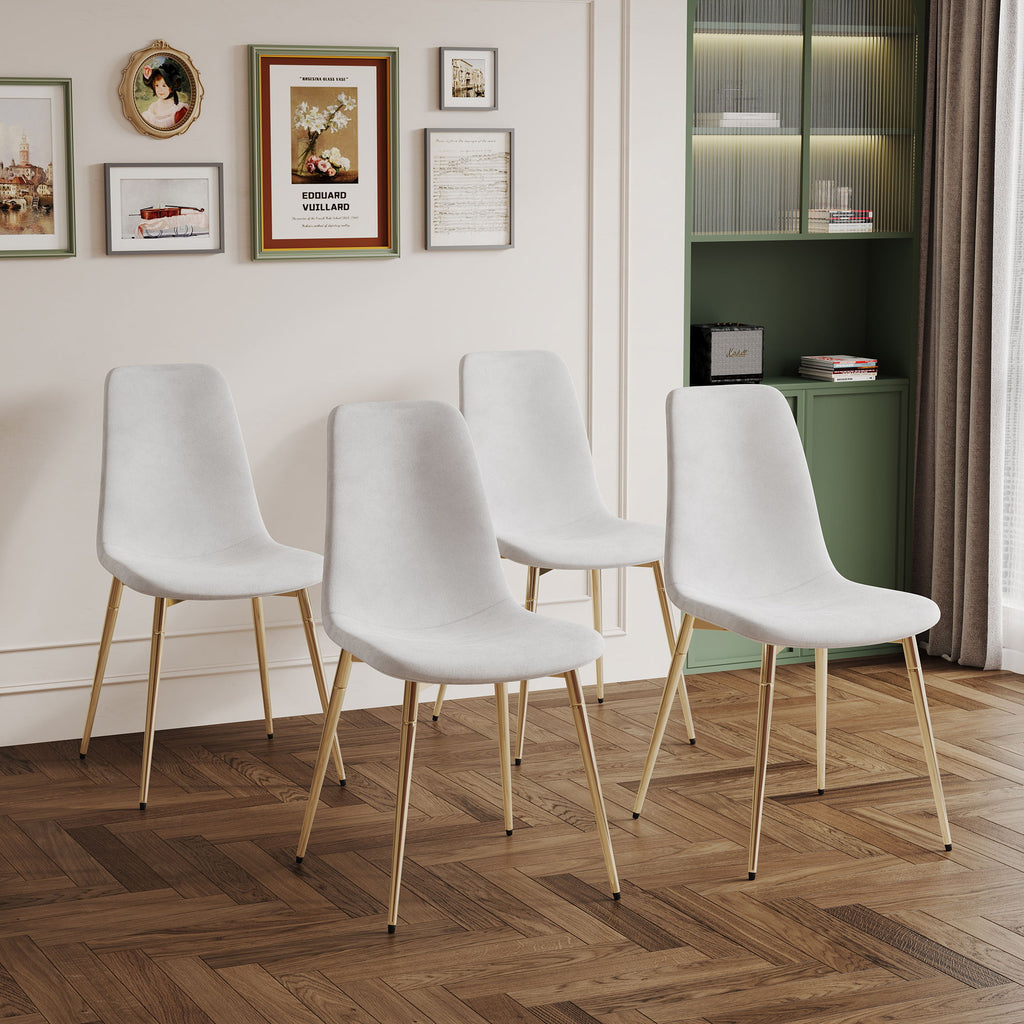 Fabric Dining Chairs, Upholstered Armless Accent Chairs, Classical Appearance And Metal Legs (Set of 4)