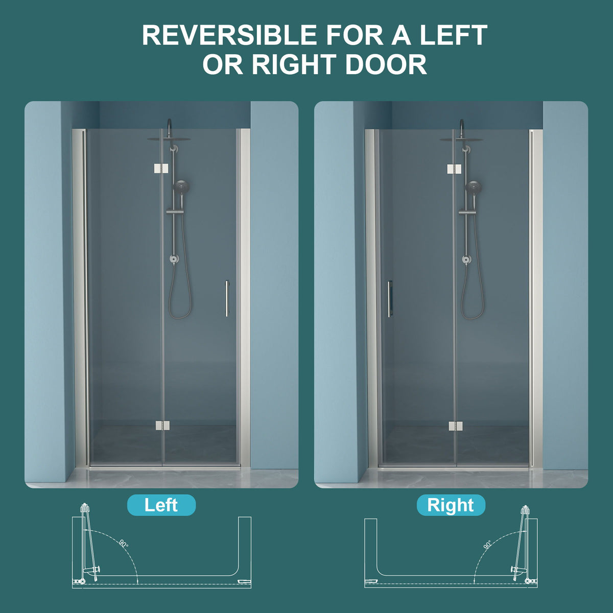 Frameless Bi Fold Shower Door With Tempered Glass - Brushed Silver