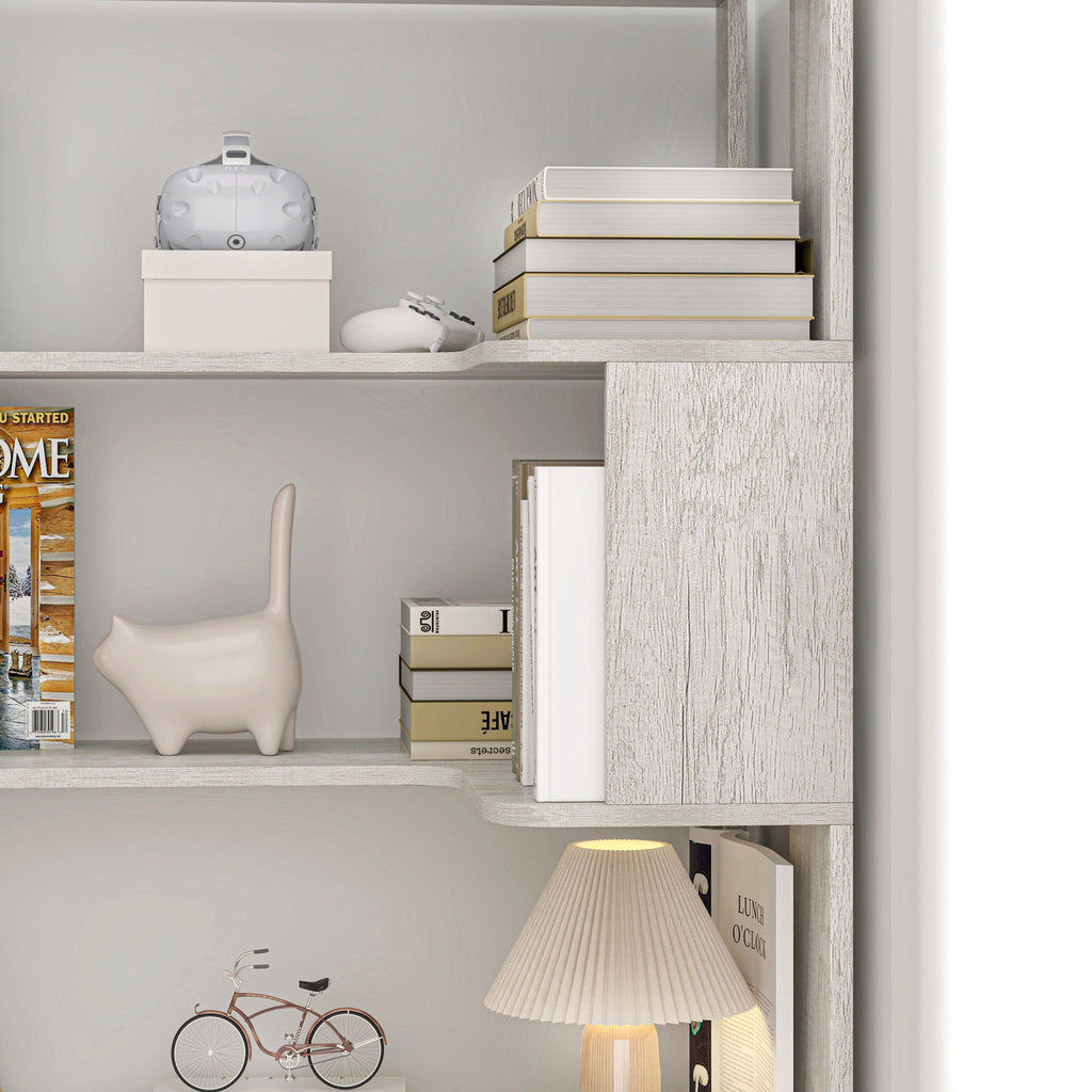Extended Corner Bookshelf For Living Room - Light Gray