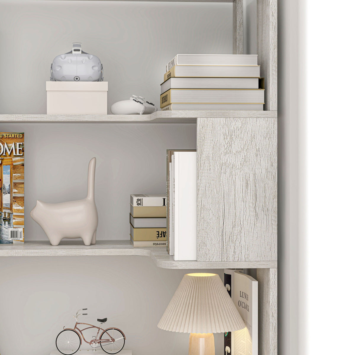 Extended Corner Bookshelf For Living Room - Light Gray