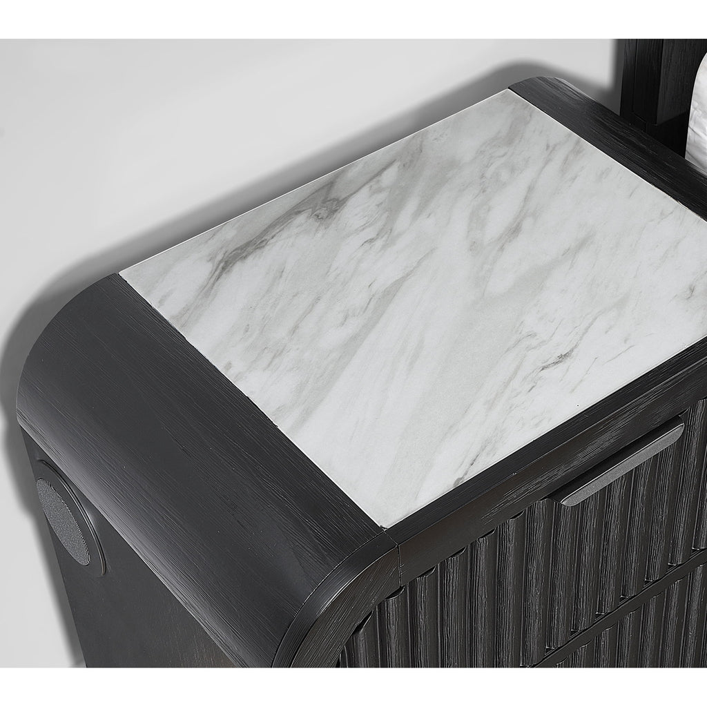 Beverly - Nightstand With Cooler And Speaker, LED Light, Rounded Sides - Black White