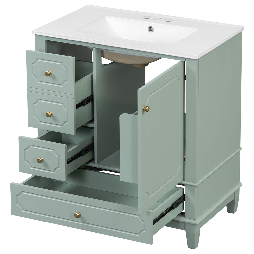 Bathroom Vanity With Sink, Freestanding Vanity Cabinet With Ceramic Basin, Soft Close Door, 3 Drawers