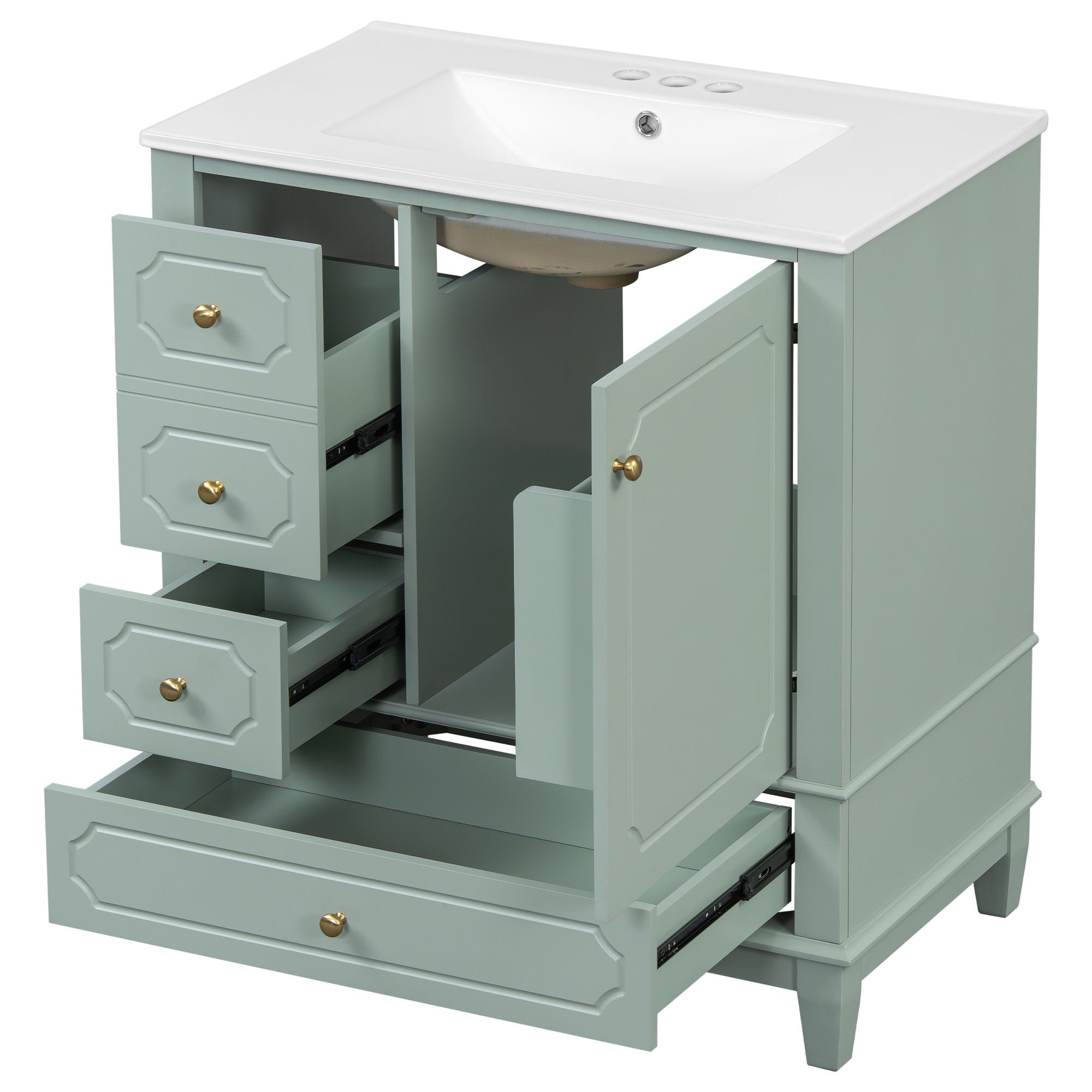 Bathroom Vanity With Sink, Freestanding Vanity Cabinet With Ceramic Basin, Soft Close Door, 3 Drawers