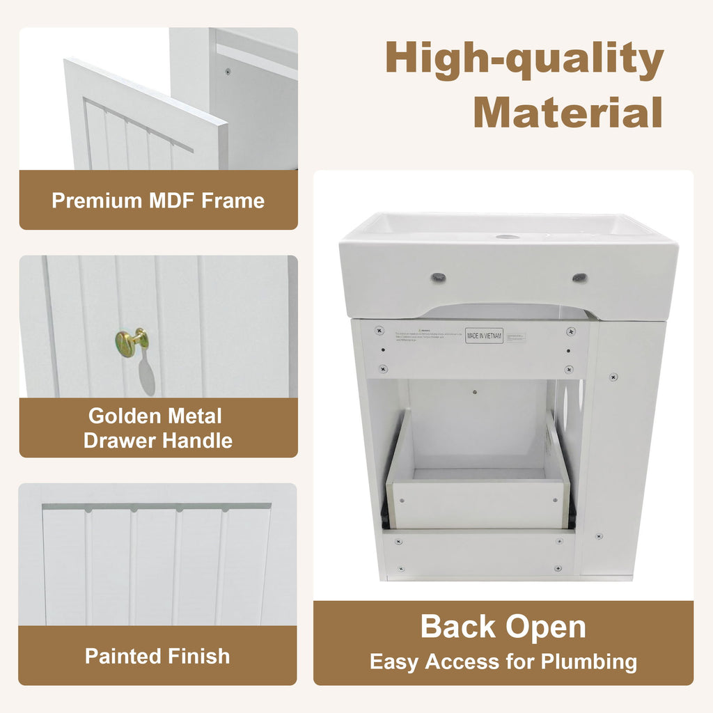 Modern Bathroom Vanity With Sink, Storage Cabinet, Drawer & Side Shelf