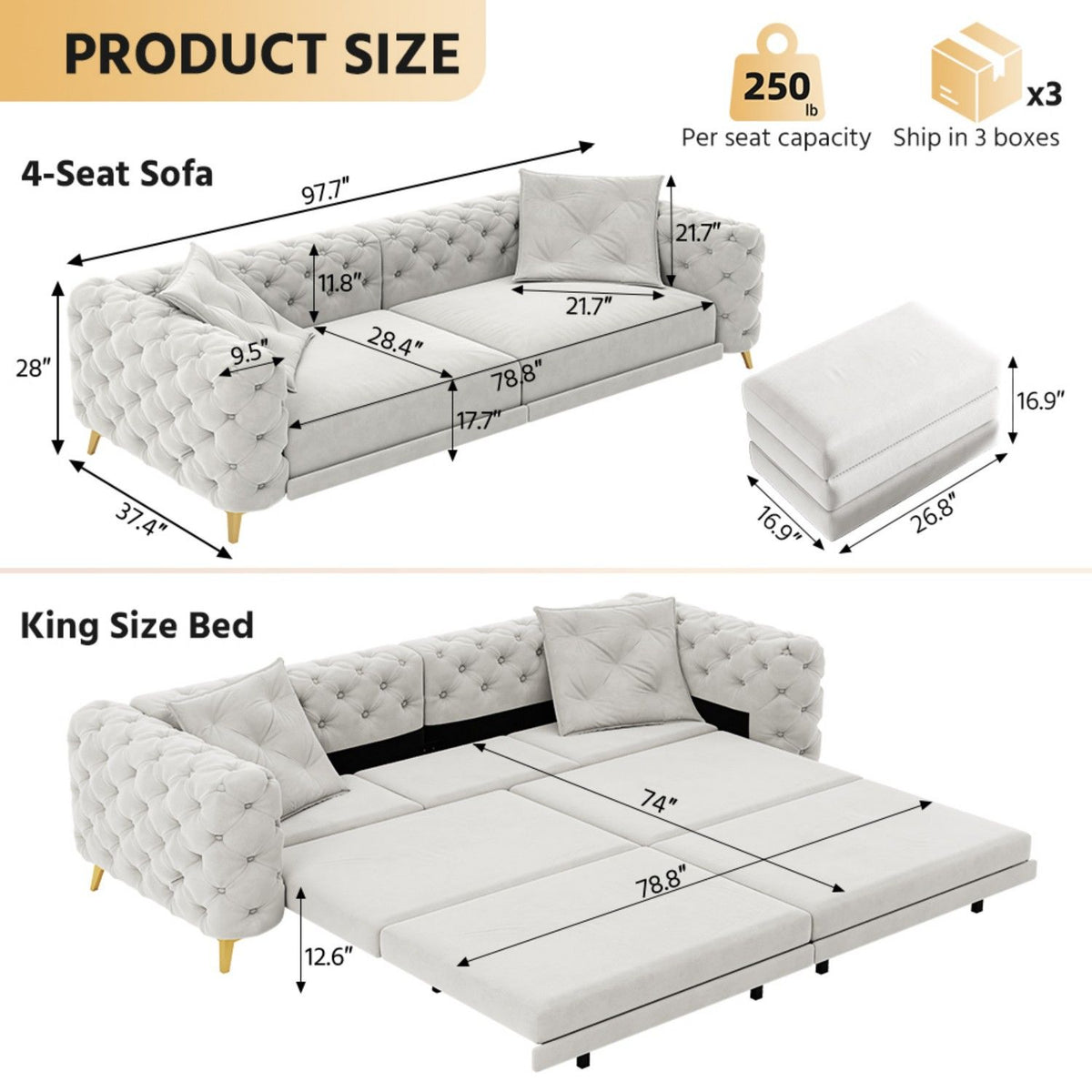 3-In-1 Convertible Sleeper Sofa