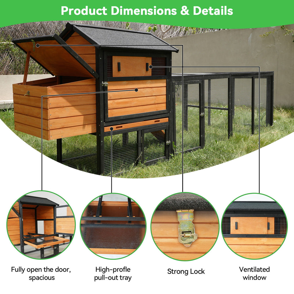 Chicken Coop With Run And Nesting Box, Large Outdoor Hen House For Backyard