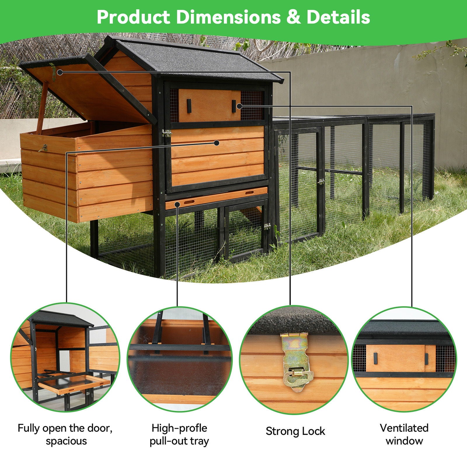 Chicken Coop With Run And Nesting Box, Large Outdoor Hen House For Backyard