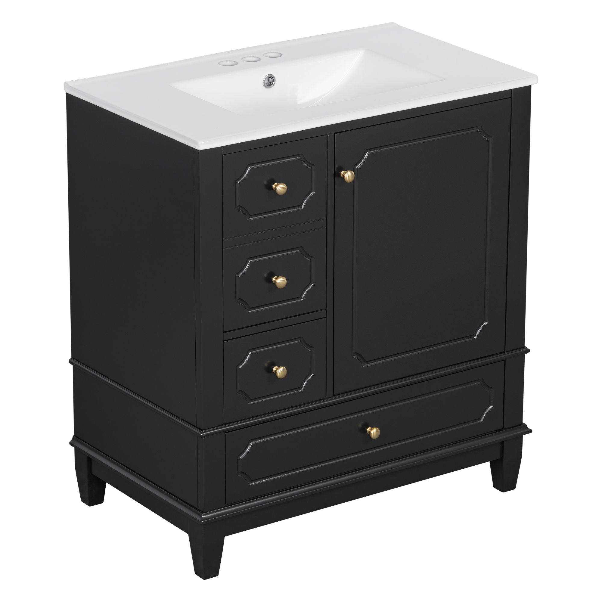 Bathroom Vanity With Sink, Freestanding Vanity Cabinet With Ceramic Basin, Soft Close Door, 3 Drawers