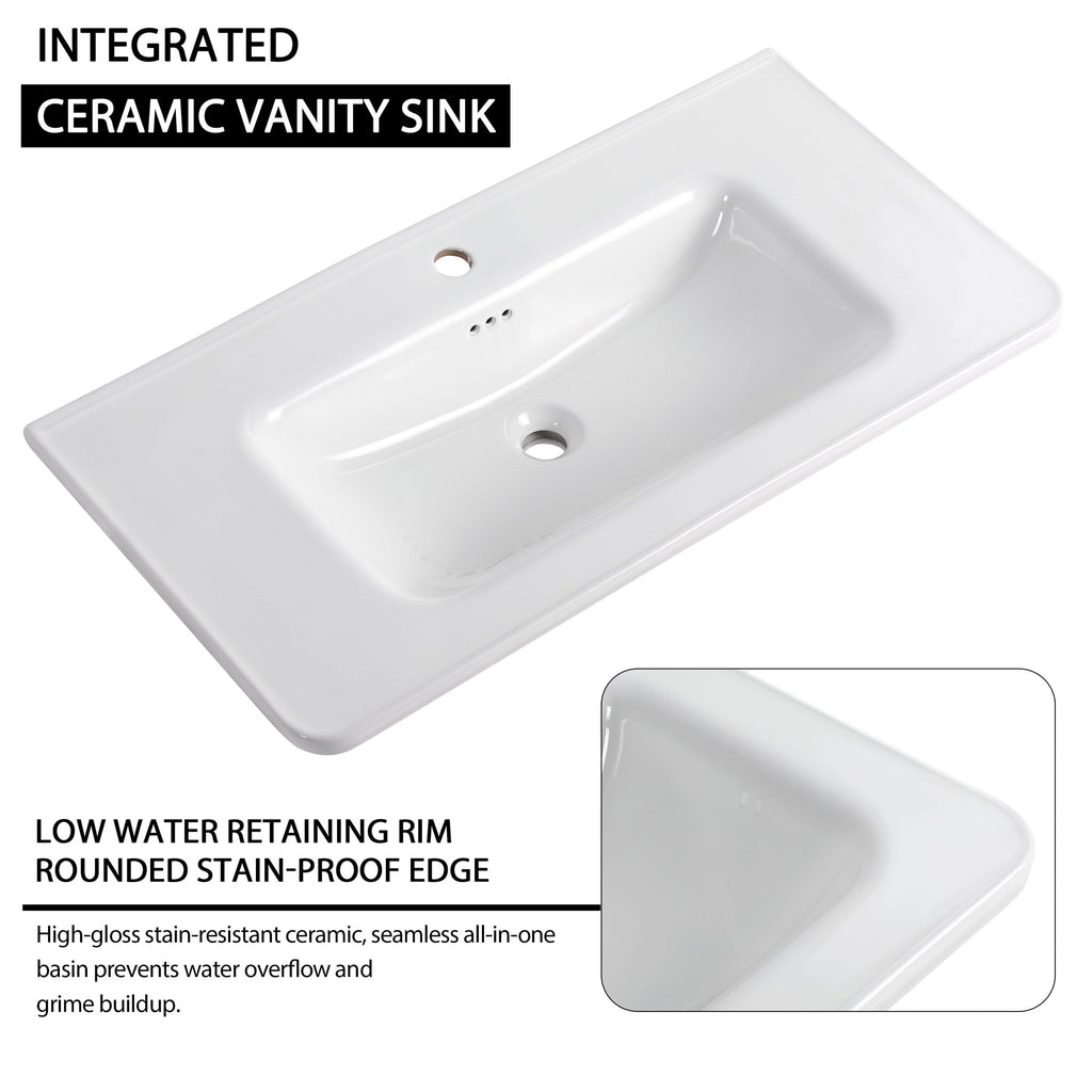 Freestanding Bathroom Vanity With Sink, 2 Small Storage Cabinets, Soft Close Doors