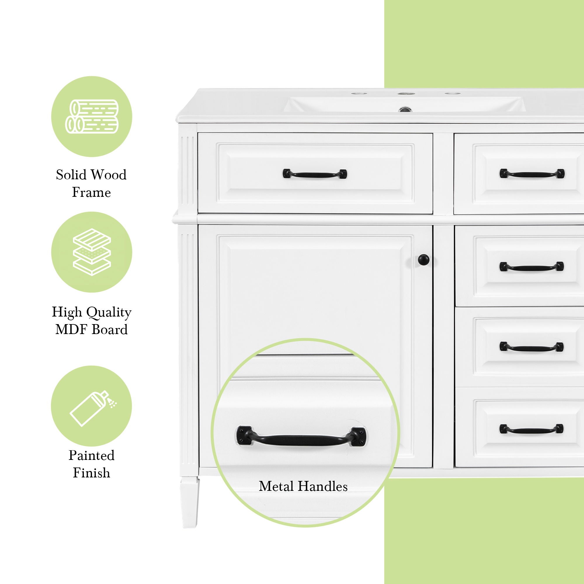 Modern Bathroom Vanity With Sink Top, Flip Drawer Design