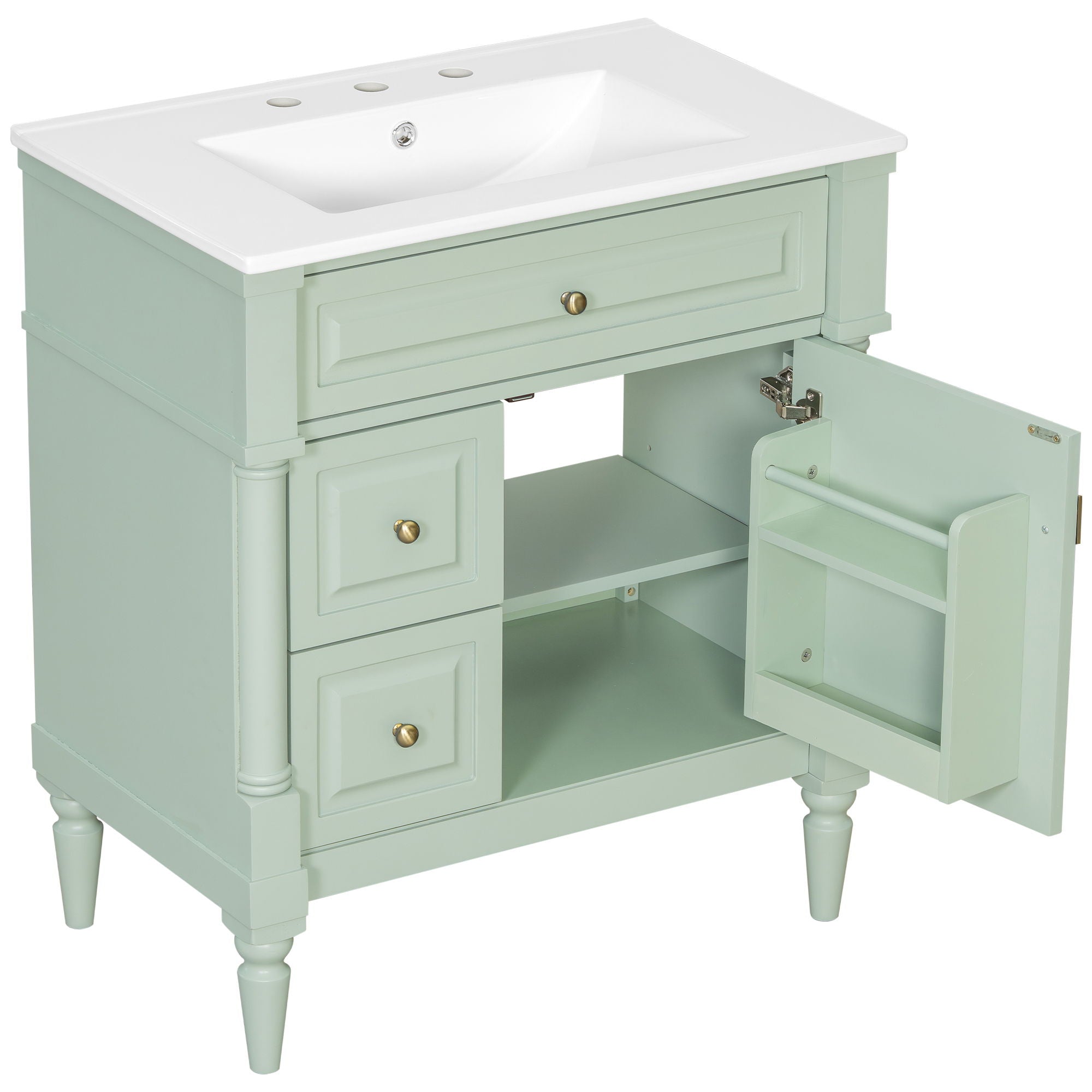 Modern Bathroom Vanity With Sink, Freestanding Cabinet With Flip Drawer & Adjustable Shelf