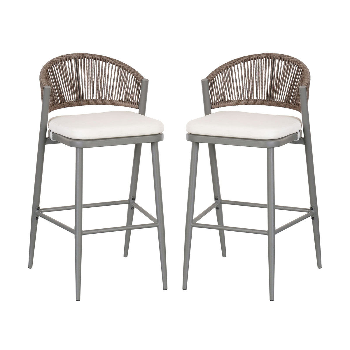 Outdoor Bar Height Metal Frame Counter Stools With Scallop Shaped Backrest & Water Resistant Cushions