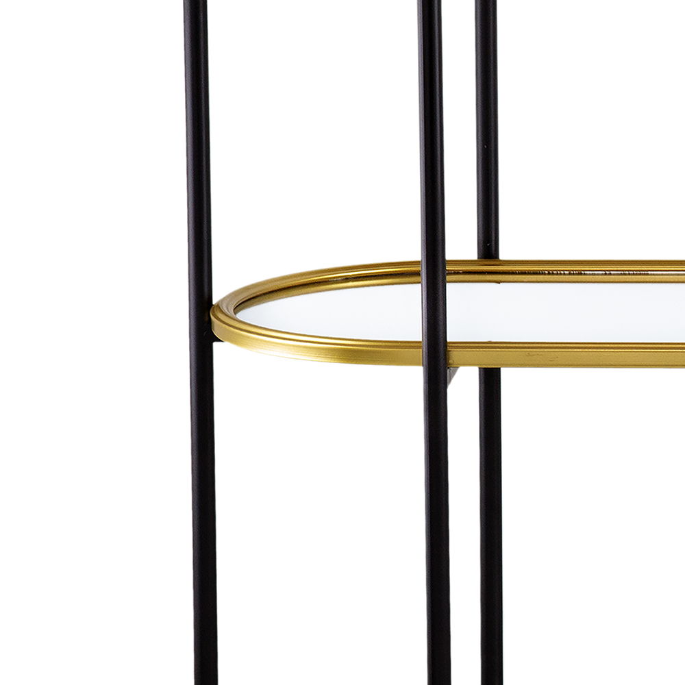 3 Tier Metal Console Table, Mirrored Shelf - Golden Black