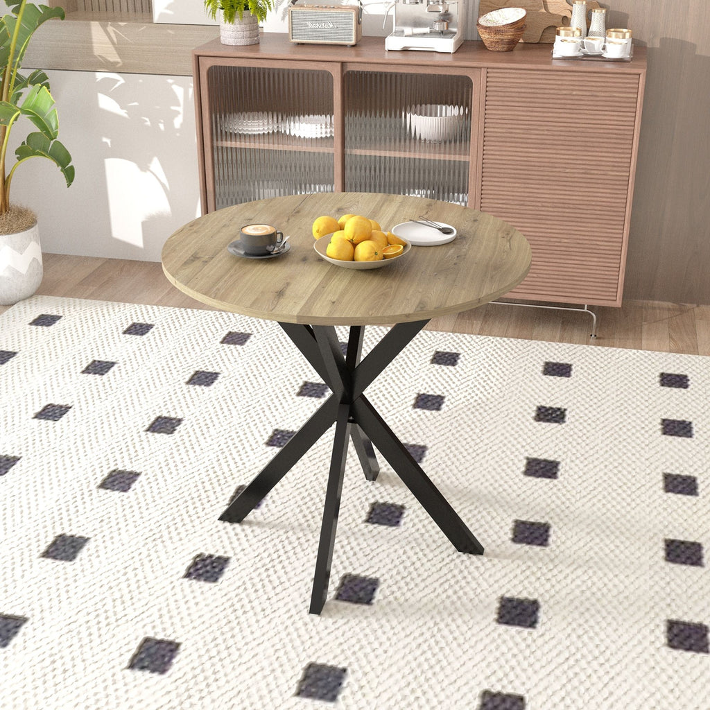 Round Dining Table For 2 - 4 People, Compact Kitchen Or Dining Room - Rustic Brown