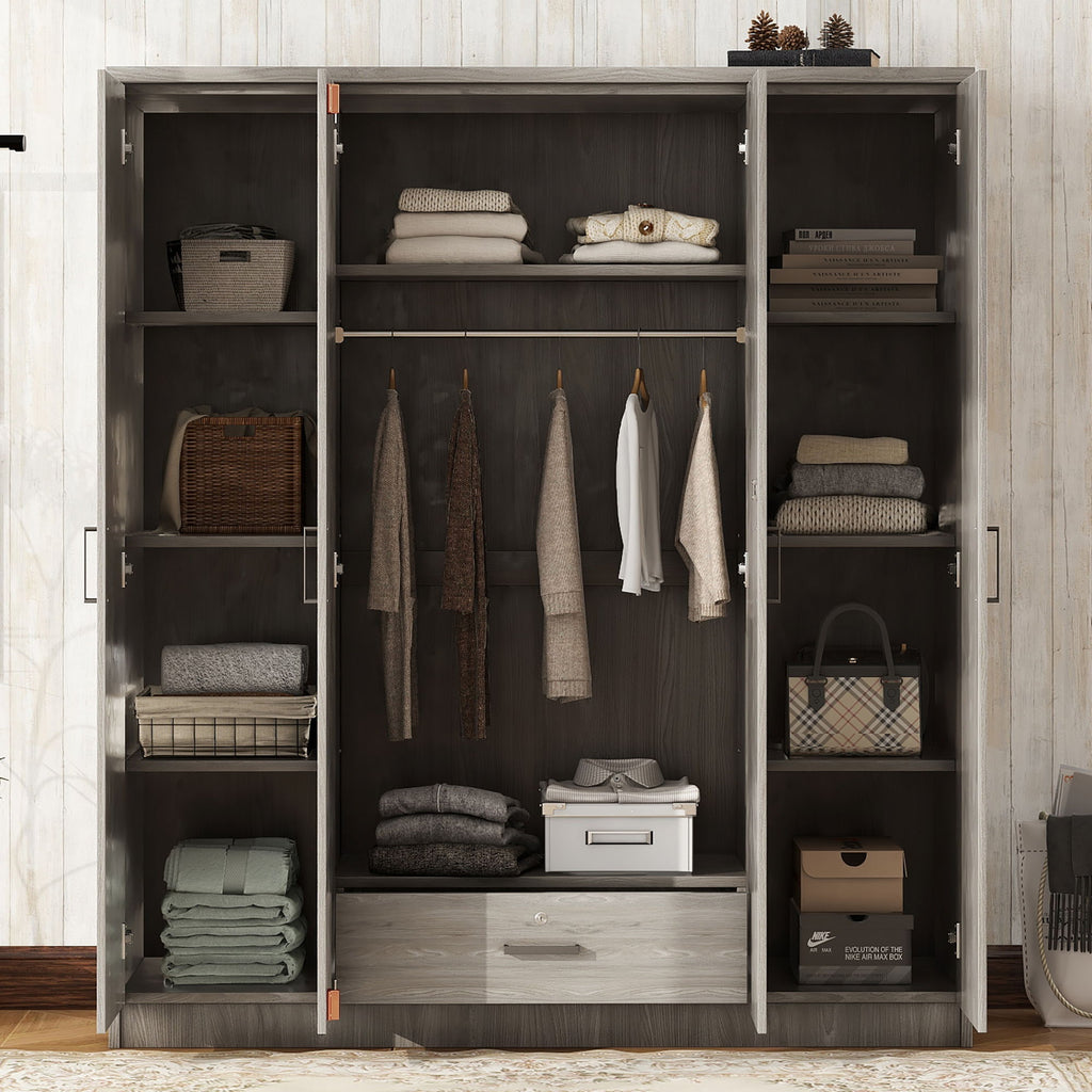 4 Door Wardrobe With 1 Drawer - Gray