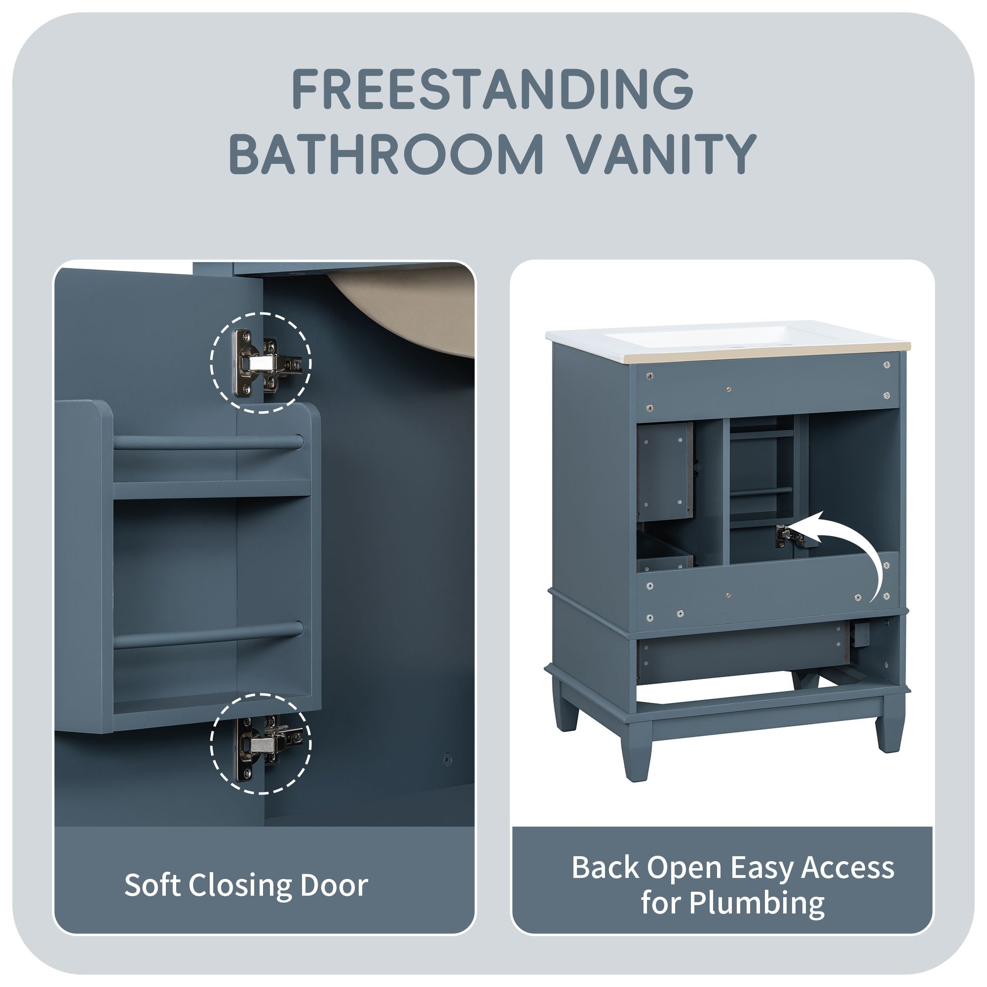 Modern Bathroom Vanity With Sink, Freestanding Cabinet With Drawers And Storage Shelves