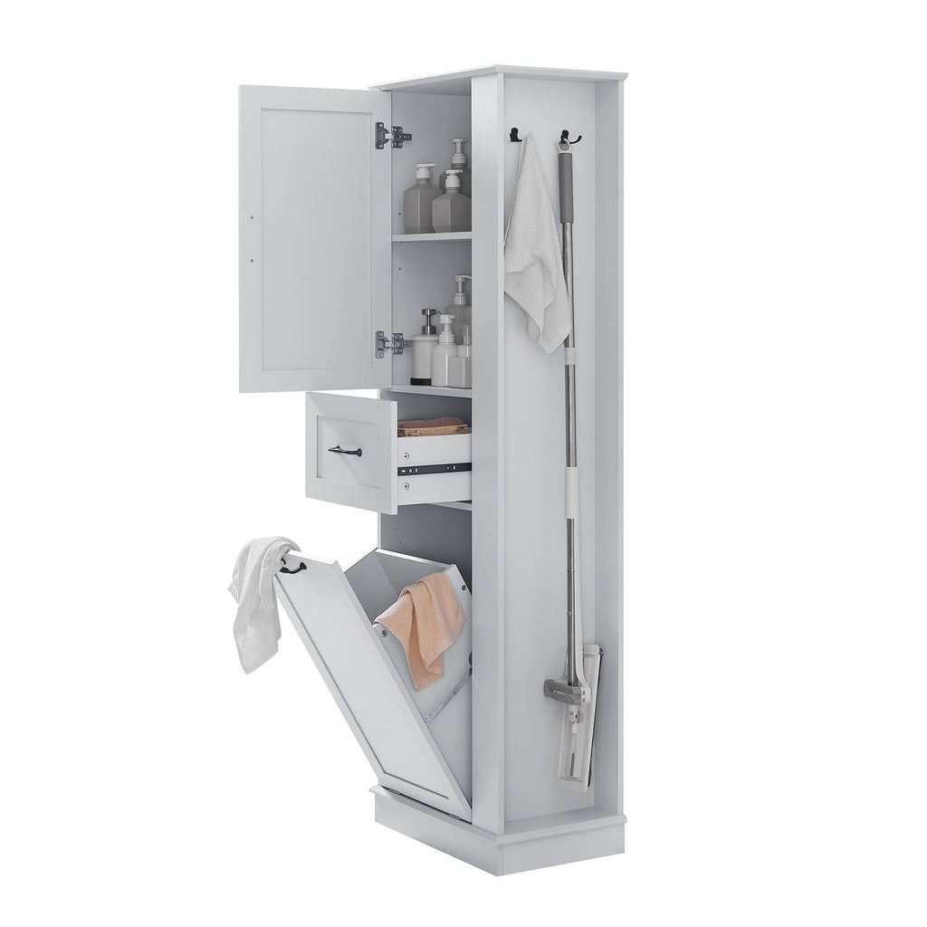 Modern Tall Storage Cabinet With Tilt-Out Compartment, Adjustable Shelves