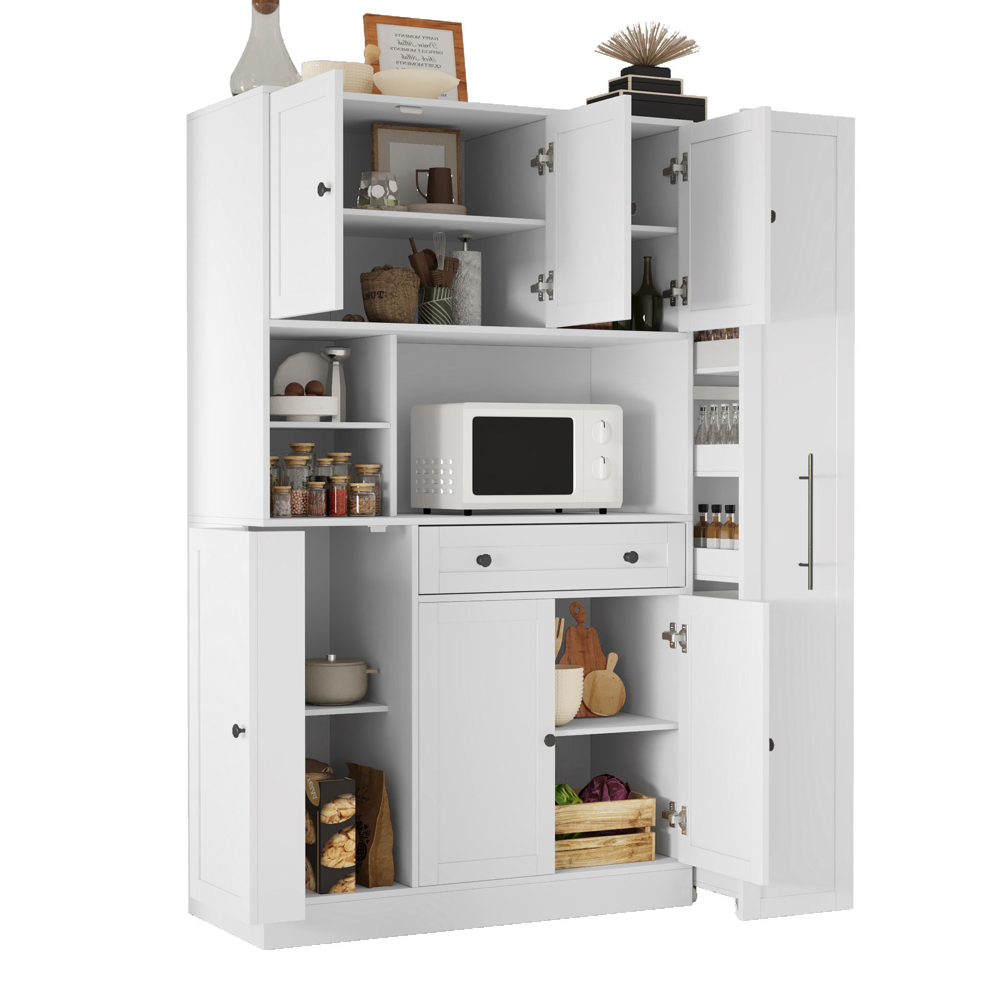Large Kitchen Pantry Storage Cabinet Cupboard With Pull Out Side Cabinet