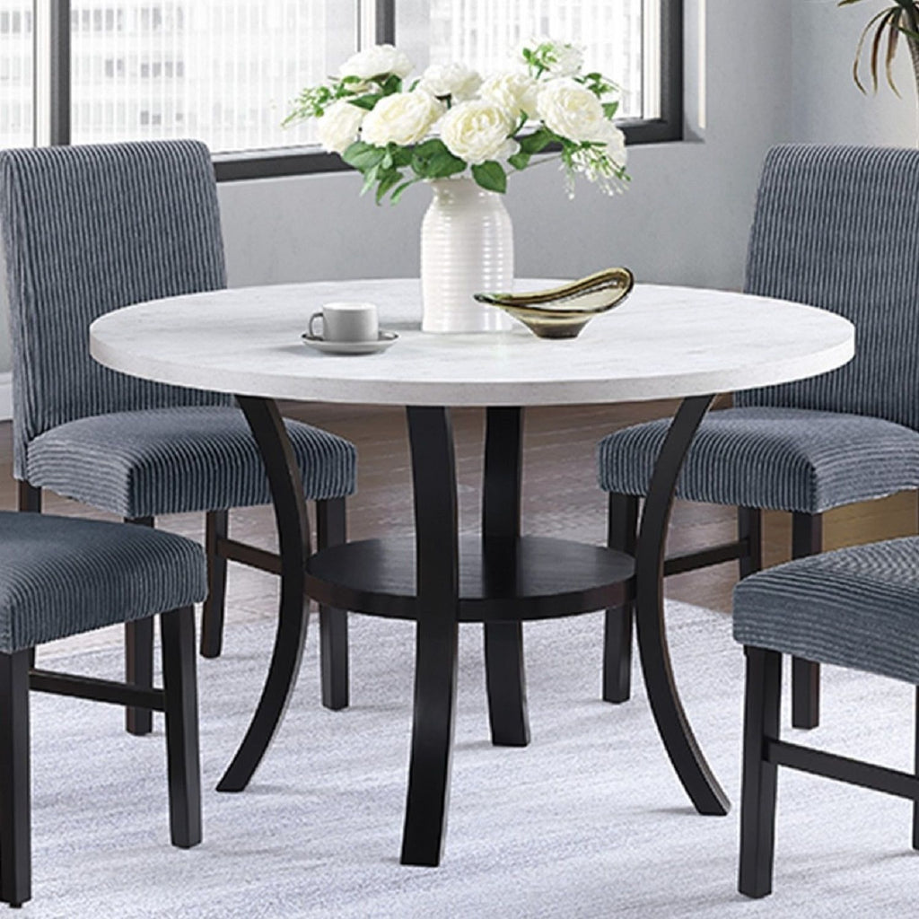 Elegant 5 Piece Dining Set Dark Chairs Top Table With Lower Shelf Kitchen Dining Room