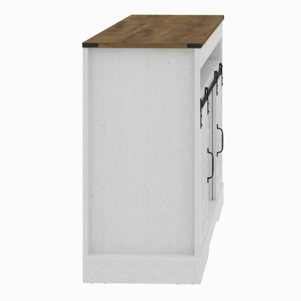 TV Stand With Sliding Barn Doors And Adjustable Storage - White / Oak