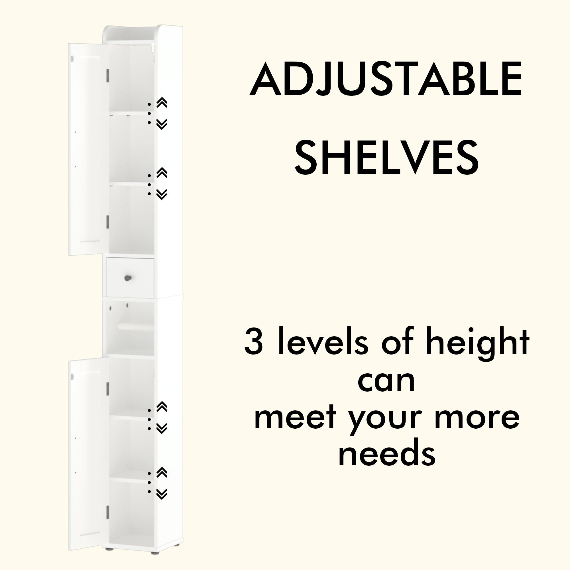 Slim Tall Bathroom Storage Cabinet With Adjustable Shelves, 2 Doors Freestanding Cabinet - White