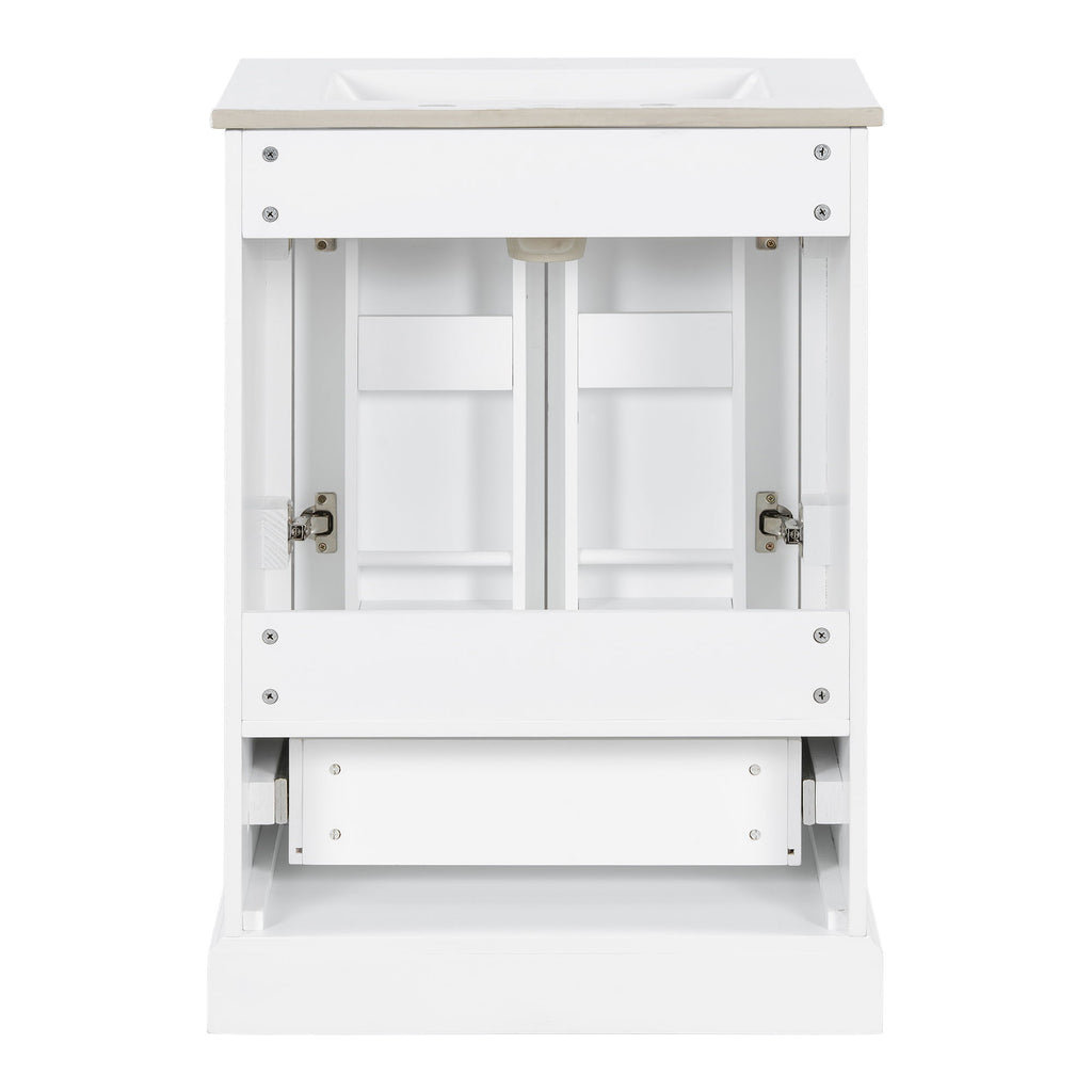Bathroom Vanity With Sink, 1 Divided Drawer And 2 Soft Close Doors With Double Shelf