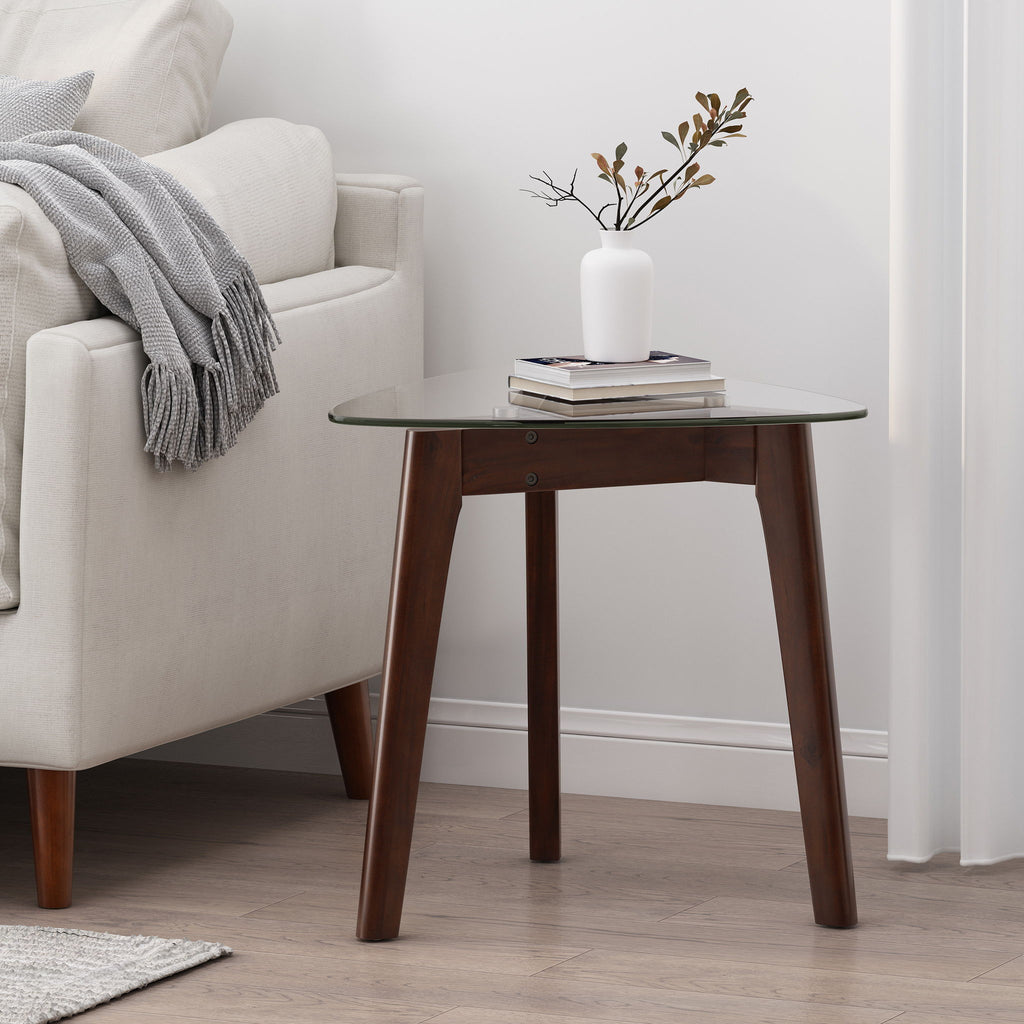 End Table With Glass Top And Solid Wood - Walnut