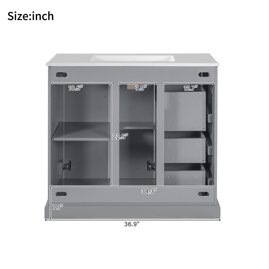 Bathroom Vanity With Sink, Soft Close Doors, Adjustable Shelf & 3 Drawers