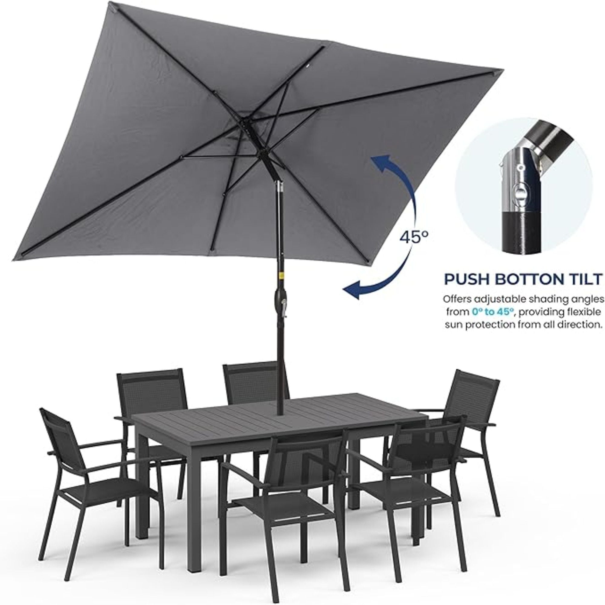 Rectangular Patio Umbrella With Crank Tilt, Polyester UV-Resistant Canopy
