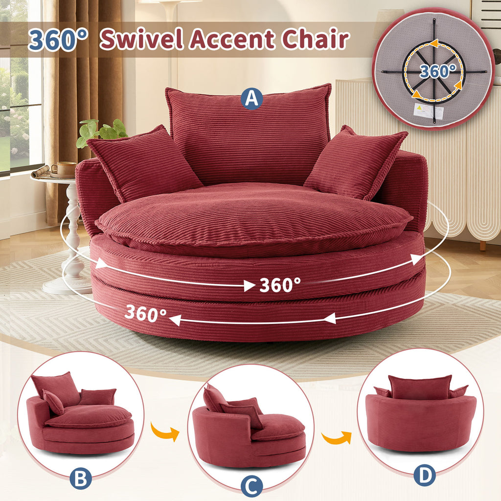 360° Swivel Accent Barrel Chair With Dual Layer Cushion And 3 Removable Pillows