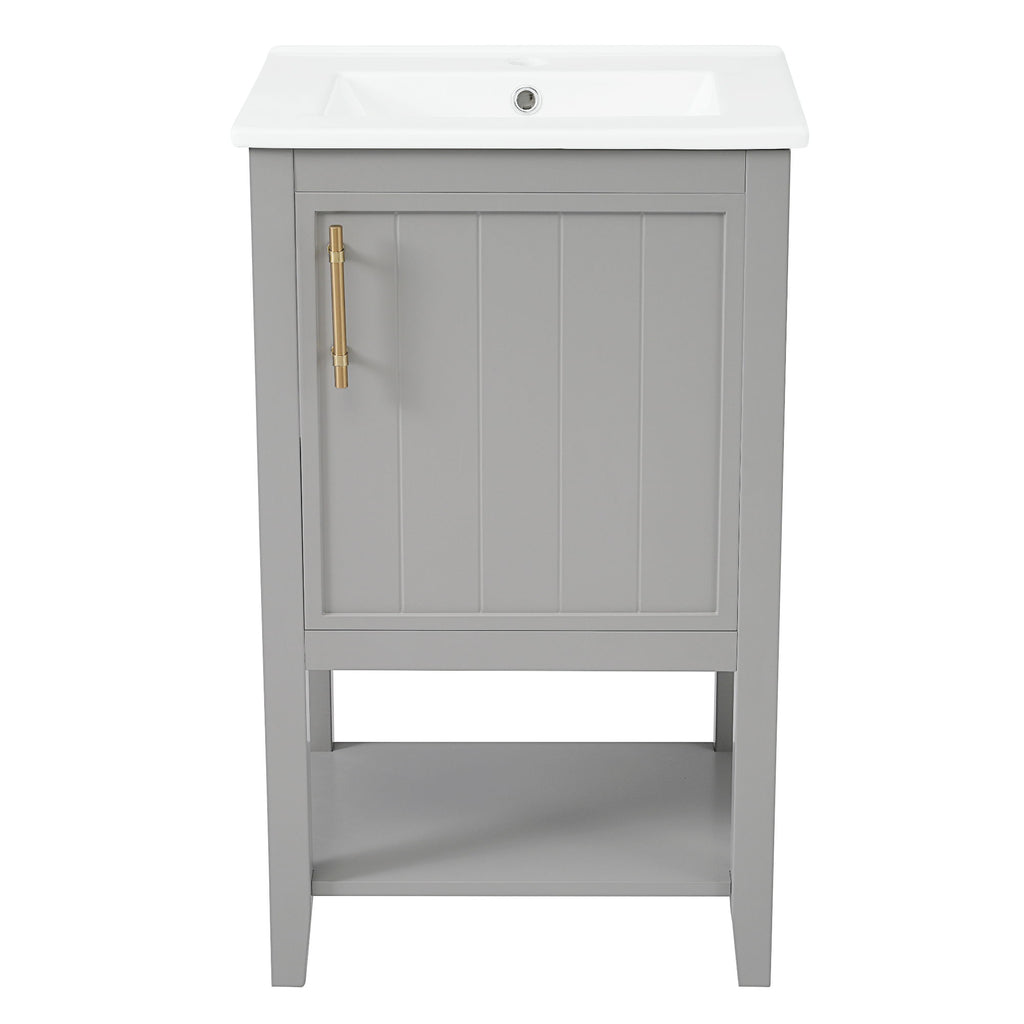 Modern Bathroom Vanity With Sink, Soft-Closing Door And Open Shelf