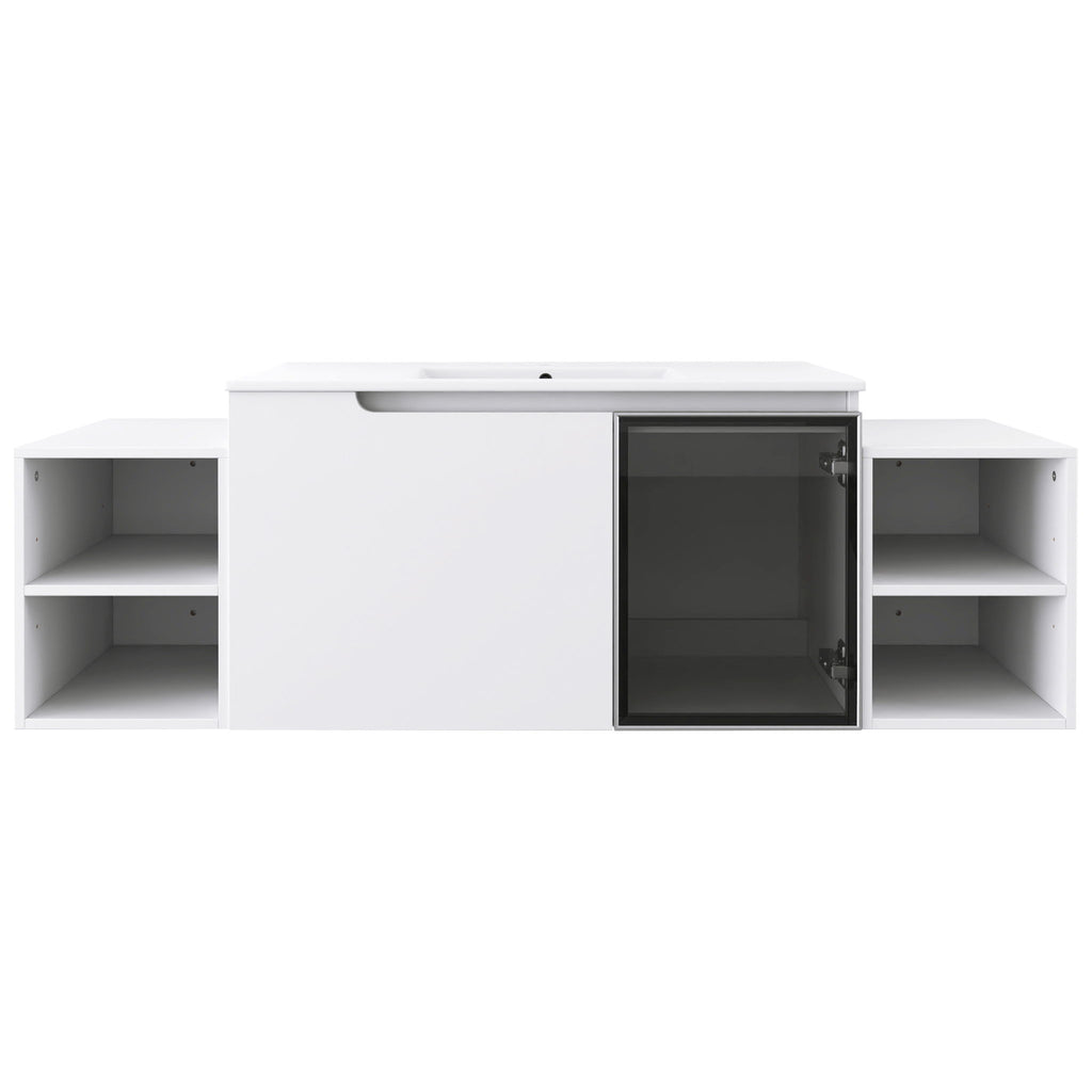 Wall Mounted Bathroom Vanity With Sink, Cabinet & Half Door