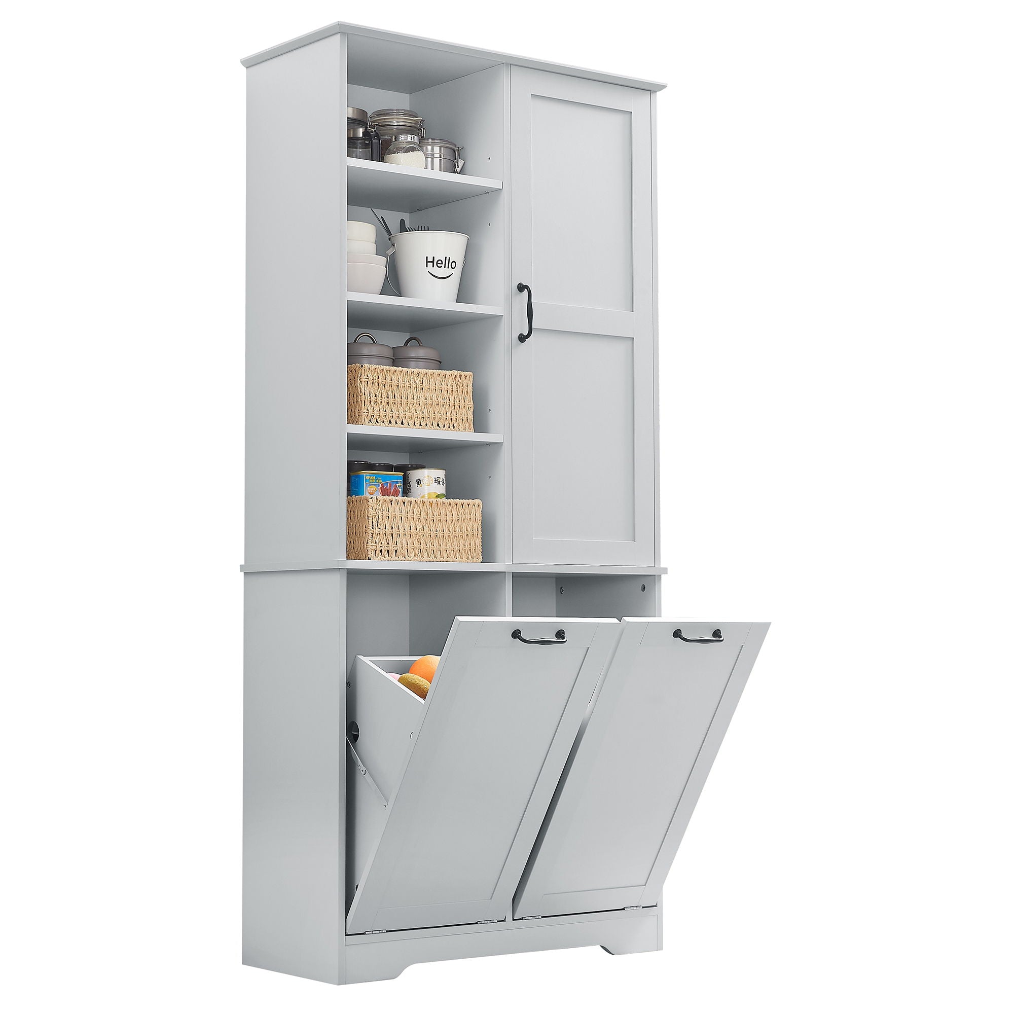 Freestanding Bathroom Storage Cabinet With Doors And Drawers, Adjustable Shelves, Tilt-Out Laundry Hamper