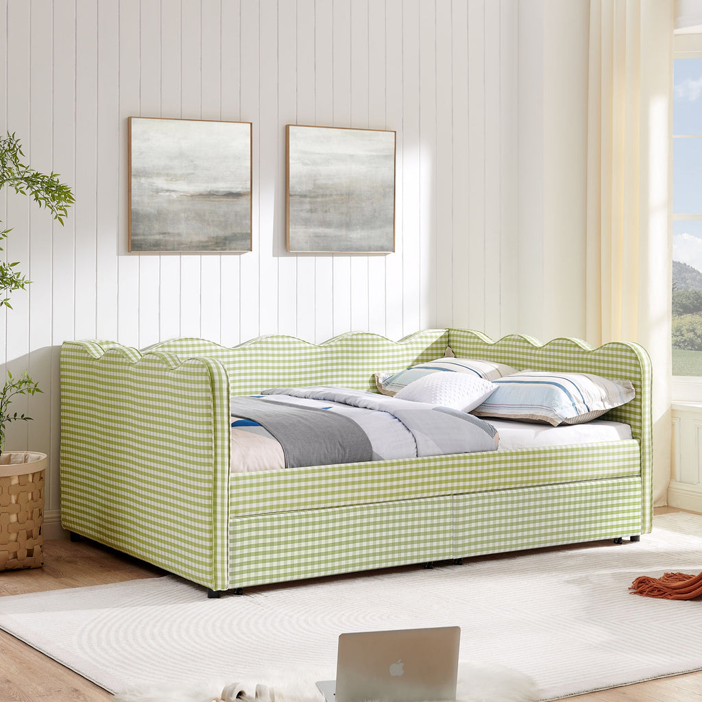 Gingham Daybed & USB Charging Port, Wave-Shaped Design