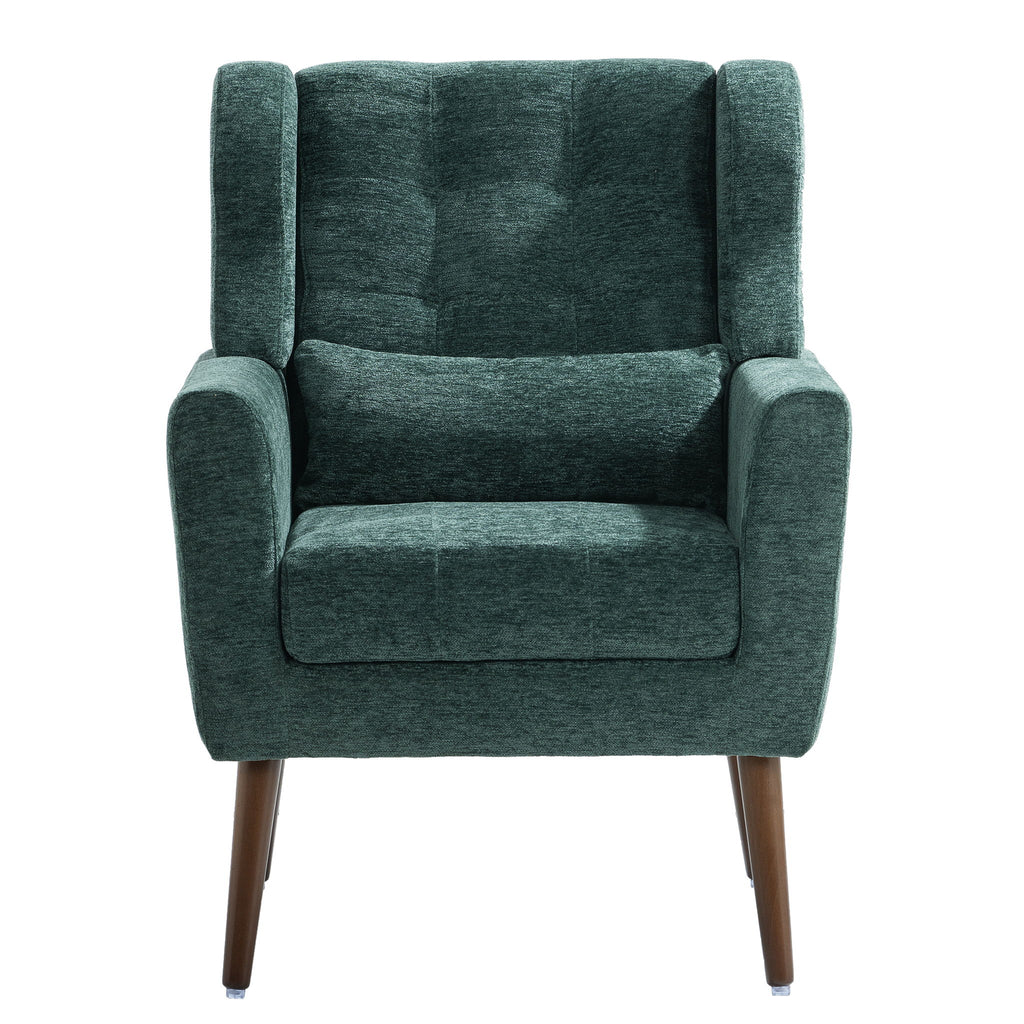 Modern Accent Chair, Arm Chairs For Living Room, Upholstered Mordern Armchair, Comfy Soft Padded Lounge Chair In Small Space, Bedroom, With Pillow, Solid Wood Leg