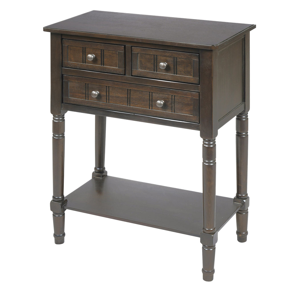 Narrow Console Table With 3 Storage Drawers And Bottom Shelf - Brown