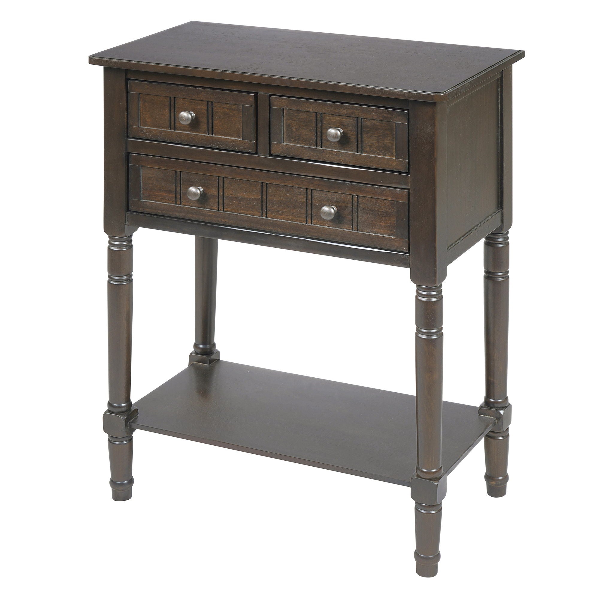 Narrow Console Table With 3 Storage Drawers And Bottom Shelf - Brown